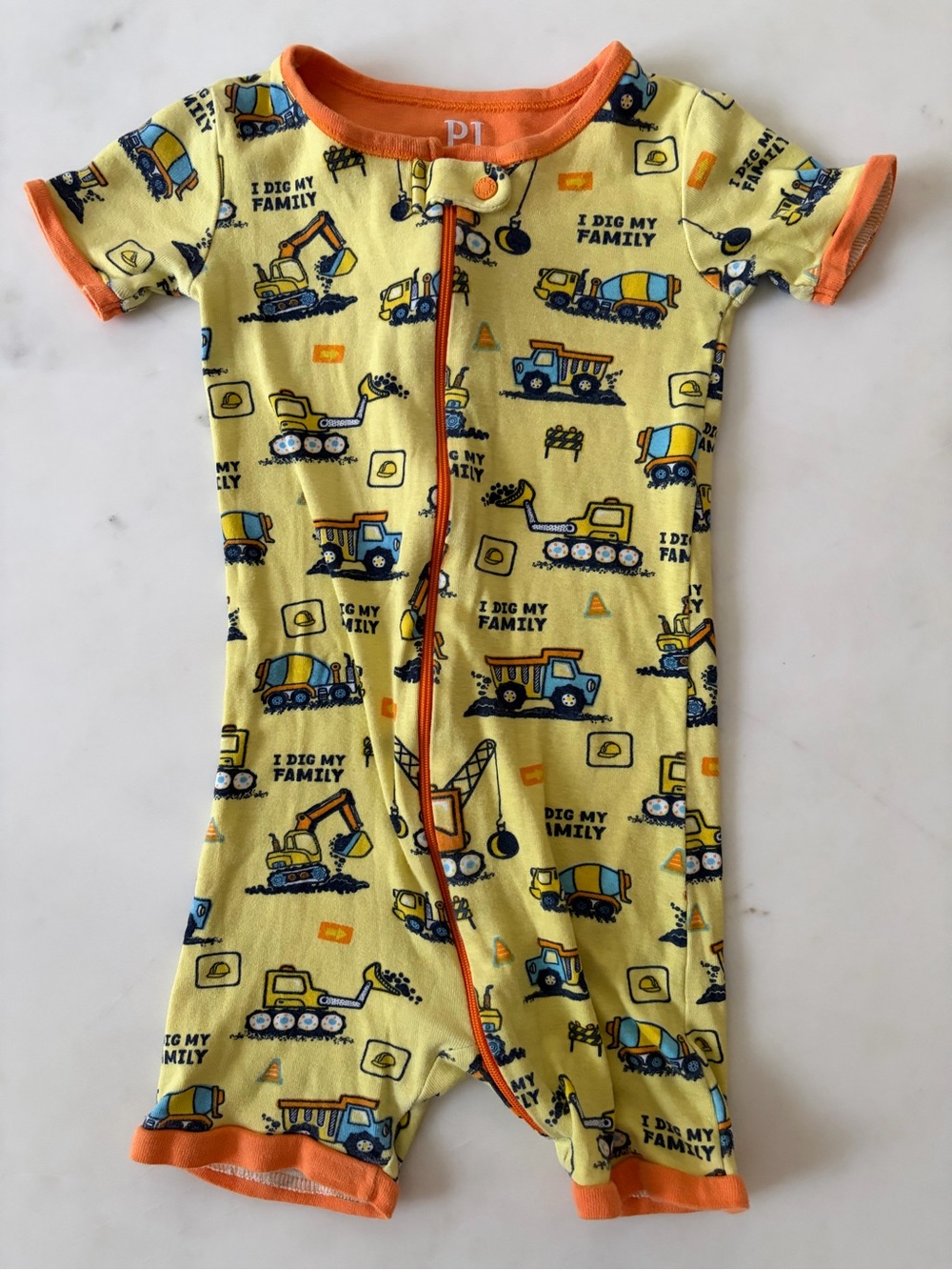 PJ Place Yellow Shortie Pajamas with Construction Print